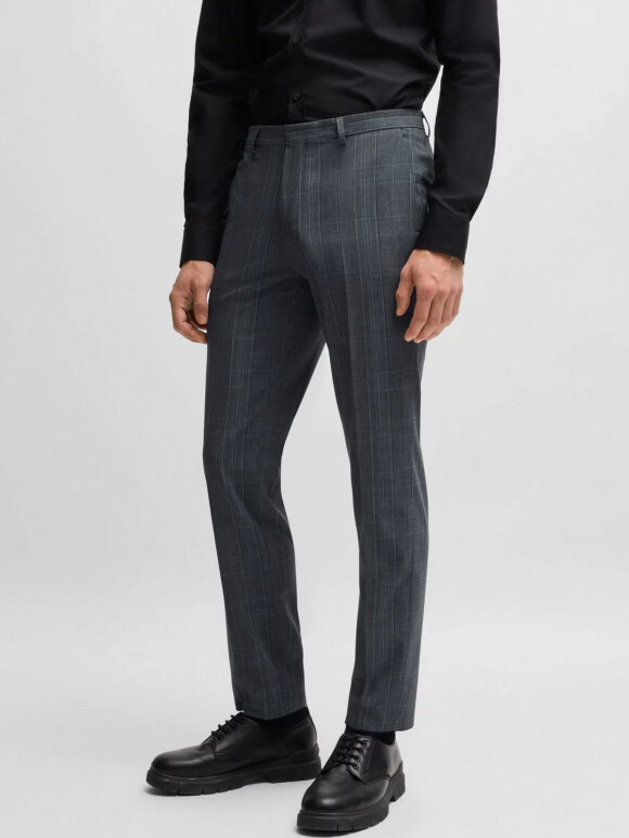 HUGO MENSWEAR - HUGO HESTEN232X EXTRA-SLIM-FIT TROUSERS IN CHECKED STRETCH FABRIC