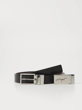 HUGO Men's Reversible Belt Black Leather Graym