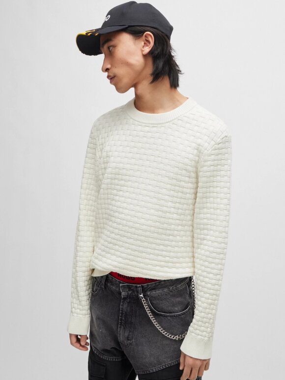 HUGO MENSWEAR - HUGO SEILO COTTON RELAXED-FIT SWEATER WITH JACQUARD PATTERN