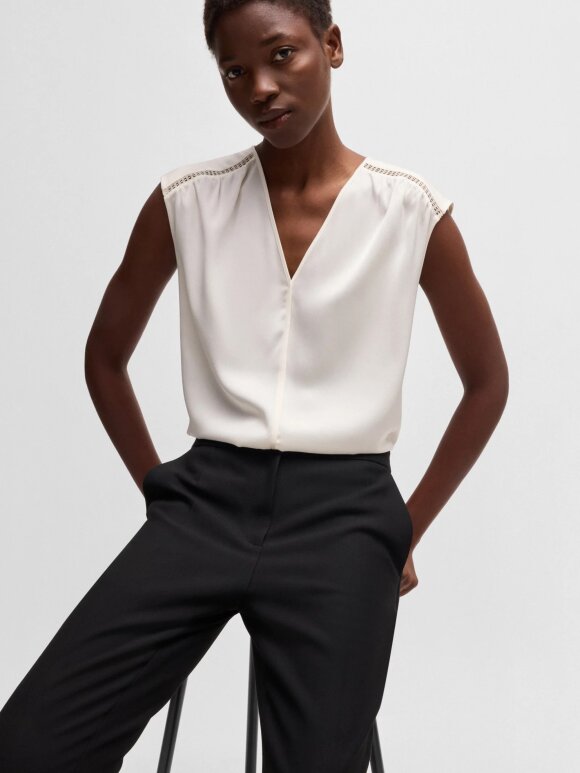 BOSS WOMENSWEAR - BOSS BINADI BLOUSE SLEEVELESS BLOUSE IN STRETCH-SILK SATIN