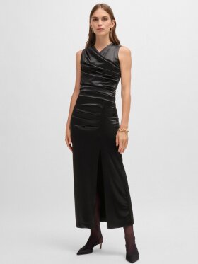 BOSS ELUVIES Long length high shine dress with wrap effect